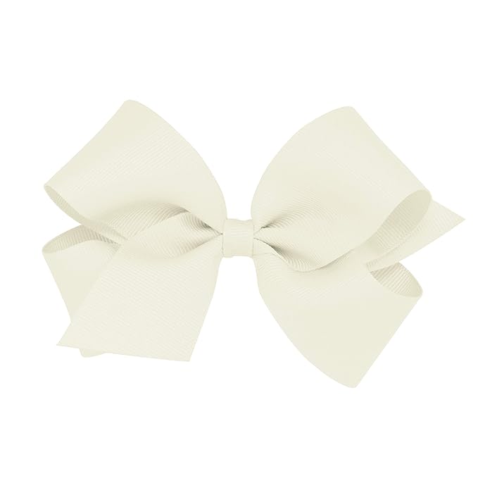 Wee Ones Girls' Plain Wrap Classic Grosgrain Hair Bows on a WeeStay No-Slip Hair Clip, Handmade, Medium, Antique White