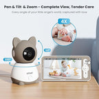 ieGeek Baby Monitor with 2K Camera and Audio - Video Monitor with 5" Screen - Night Vision, Two-Way Talk, Cry & Motion Detection, Temper& Humidity Sensor, PTZ, Remote Control via Screen and Free APP
