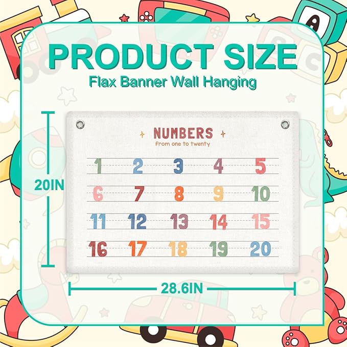 Number Banner Playroom Decor Wall Hanging, Educational Banner Flag, Numbers 1-20, Multi 0191, 28.520 inches