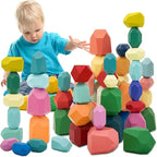 39PCS Montessori Wooden Stacking Rocks Toys Colorful Stacking Stones Building Blocks Games Sensory Toy for Toddlers Educational Learning Toys for 1 2 3 4 5 6 Years Old Kids