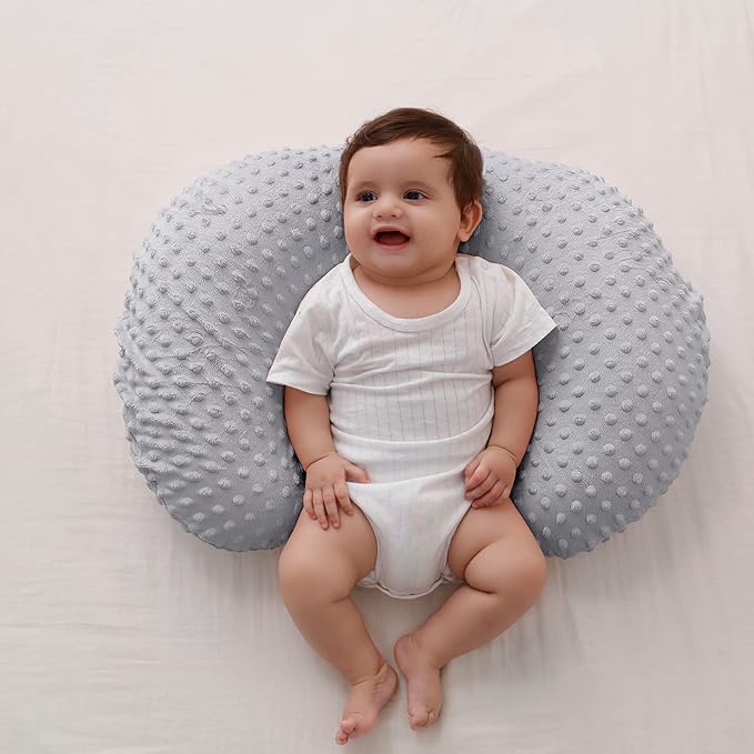 Baby Nursing Pillow and Body Positioner with Premium Slipcover for Breastfeeding for Baby Boys and Girls, Feeding Pillow with Breathable Comfortable Pillowcase (Gray)