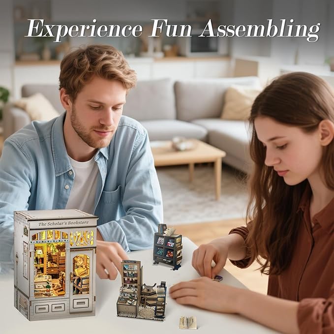 CUTEBEE Book Nook Kit - DIY Miniature House Dollhouse Kit for Adults and Teens, Booknook Tiny House Bookshelf Decor 3D Wooden Puzzle, Gifts for Family, Friends (The Scholar's Bookstore)