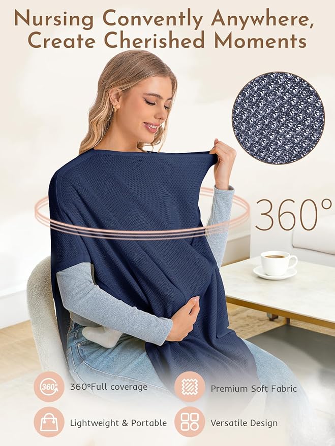 2pk Nursing Cover for Breastfeeding, Soft & Breathable Privacy Poncho, Multi-Use Feeding Shawl, Comfortable & Portable Breastfeeding Cover for Women Includes Mesh Laundry Bag