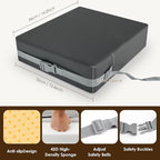 Booster Seat for Kitchen Chair with Comfy Backrest and Adjustable Safety Buckles,Non-Slip Kid Toddler Booster Seat for Dining Table,Portable PU Travel Baby Booster Increasing Cushion Chair