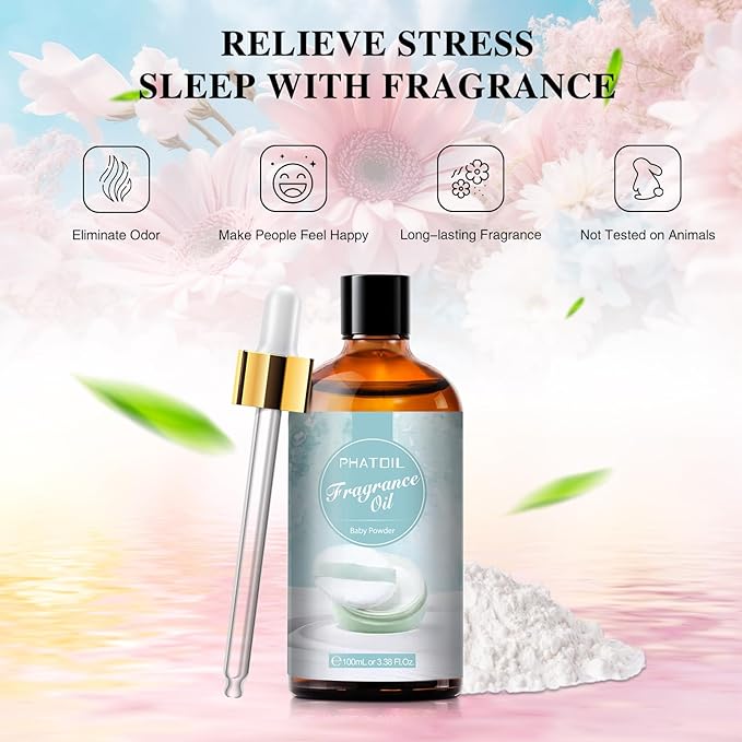 PHATOIL 3.38FL.OZ Baby Powder Fragrance Oils for Aromatherapy, Essential Oils for Diffusers for Home, Perfect for Diffuser, DIY Candle and Soap Making, DIY Scented Products - 100ml