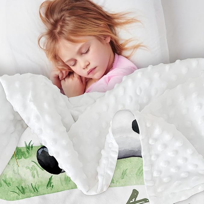 Personalized Baby Blanket for Boys, Custom Name Baby Blanket with Cars, Soft Flannel with Double Layer Dotted Backing, Receiving Swaddle Blankets for Infants and Toddlers, Cow Design