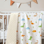 Dinosaur Baby Blankets for Boys, Soft Nursery Minky Blankets with Muslin and Dotted Fleece Back 30x40 inches, Receiving Bed Quilt for Newborn, Infants, Toddlers