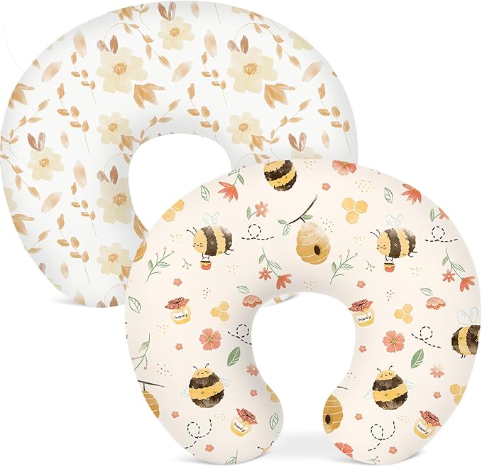 Nursing Pillow Covers 2 Pack, Breastfeeding Pillow Slipcovers Soft and Stretchy, Nursing Covers for Baby Girls Boys Newborn (Honeybee Dreams)