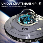 UFO Spaceship Building Block Set, Creative Milky UFO&Alien Building Set, Interstellar Spaceraft Brick Set, Dual LED Lights and Transparent Base, Model for UFO Lover Collection,Gifts for Ages 8+