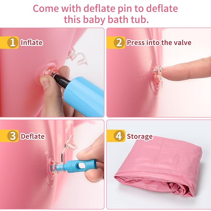 Inflatable Baby Bathtub Infant Anti-Slip Bath Seat Pool with Air Pump Travel Camping Portable Toddler Bath Tub Age 0-5 Years Old (Pink)