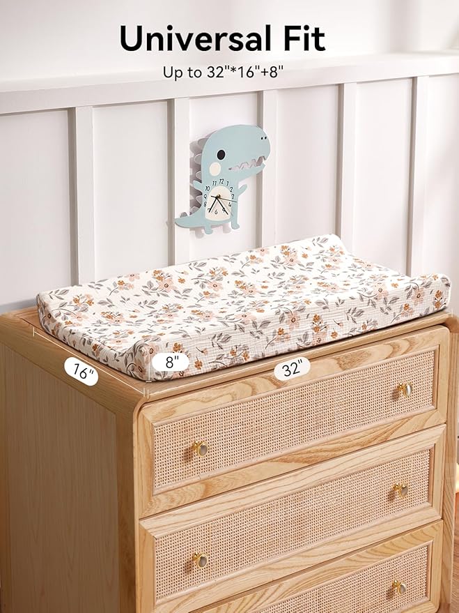 TILLYOU Muslin Changing Pad Cover for Baby Girls Boys, Soft and Breathable Cotton Diaper Changing Table Cover, 2 Pack(Yellow Flower)