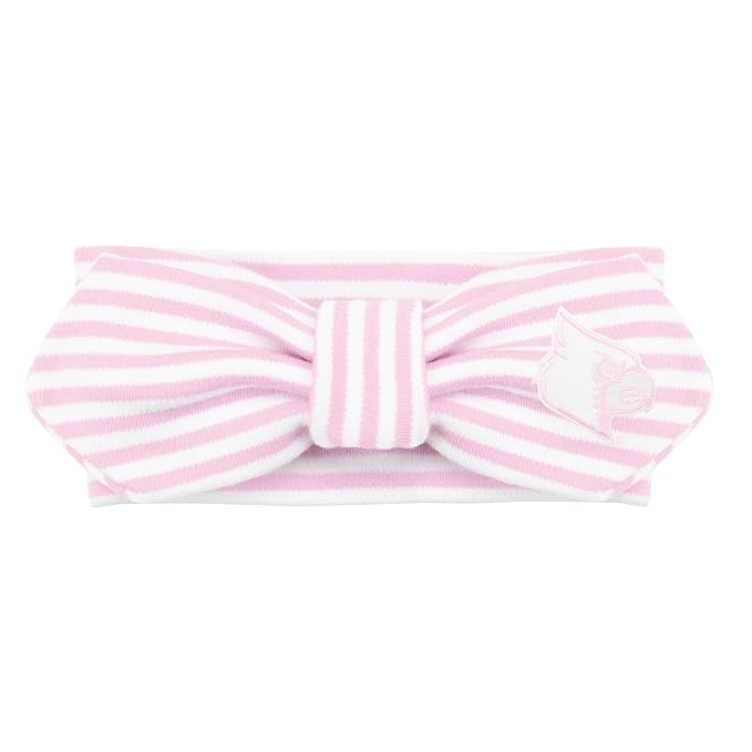 Creative Knitwear Louisville Cardinals Infant Girls Pink/White Striped Hair Knot Headband Embroidered Logo - Size Newborn - 4T