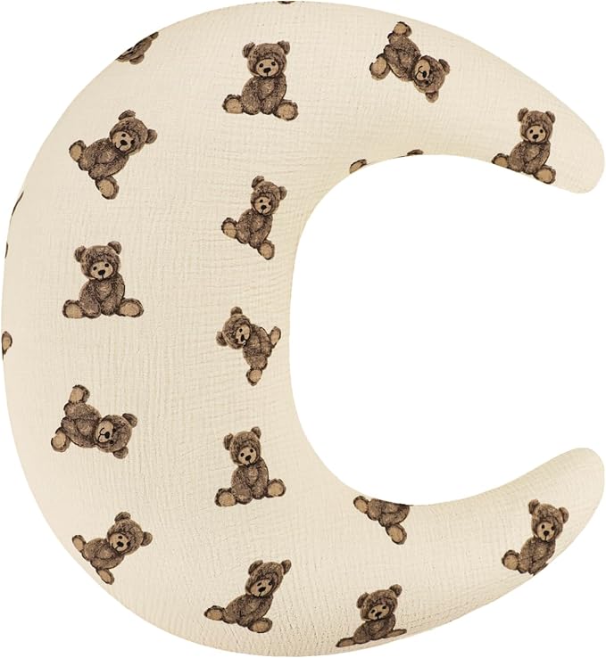 SWESEN Muslin Nursing Pillow Cover, Soft Removable Cover for Breastfeeding Pillows, Pillow Slipcover for Baby Boys and Girls, Comfortable & Breathable, Bear, Washable (Only Cover)