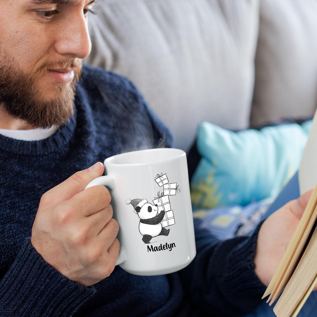 Customized Name Panda Bear Accent Coffee Cup, Personalized Panda Bear Ceramic Teacup Gift For Animal Lover Kids Child on Birthday Christmas, Cute Bears Travel Coffee Mug 11 Oz 15 Oz, Animal White Mug