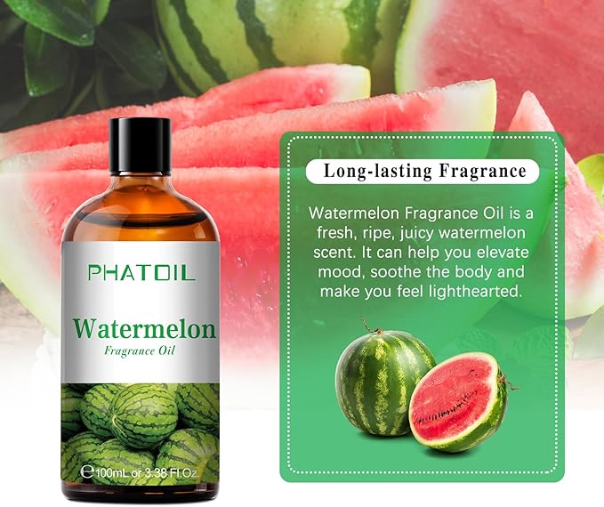 PHATOIL 3.38FL.OZ Watermelon Fragrance Oils for Aromatherapy, Essential Oils for Diffusers for Home, Perfect for Diffuser, Yoga, Skin Care, DIY Candle and Soap Making - 100ml