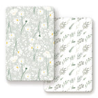 GRSSDER Stretchy Ultra Soft Jersey Knit Fitted Pack n Play Sheets Set 2 Pack, Universal Fitted Portable Pack and Play/Mini Cribs Sheets for Girls, Stylish Watercolor Daisy Flower