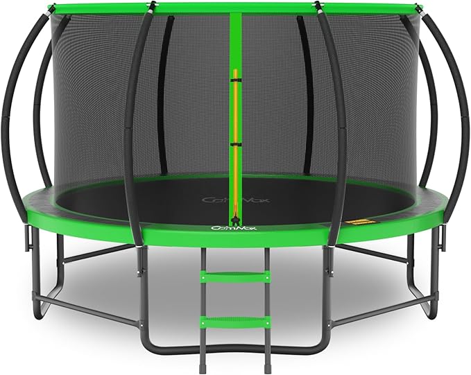 14FT 12FT 10FT 16FT Trampoline with Safety Enclosure, Anti-Rust Coating – ASTM Certified, Heavy-Duty Outdoor Trampoline with Ladder – for Kids & Adults