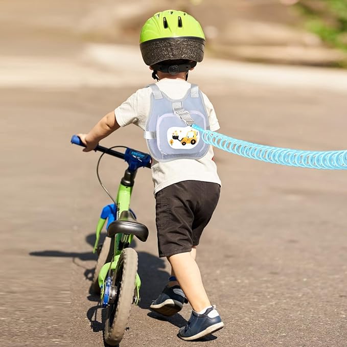 Accmor Toddler Harness Leash, Collapsible Kids Leash + Anti Lost Wrist Link for Outdoor Travel, Cute Excavator Child Walking Harness Tether Wristband Assistant Strap Belt Protector for Baby Boys