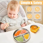 Stainless Steel Baby Plate and Bowls with Suction, Divided Kids Baby Plate and Toddler Bowl with Removable Silicone Suction, Non-Slip Baby Feeding Set Dishwasher Safe，4 Packs