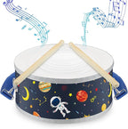 Boao 1 Pc Kids Drum Set, 8 Inch Toddler Drum Wooden Toy with Adjustable Strap and 4 Drumsticks, Educational Sensory Musical Instrument for Toddlers Kid Baby Boys Girls Gift (Space)