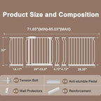 WAOWAO 71.65-85.03" Baby Gate Extra Wide Pressure Mounted Walk Through Swing Auto Close Safety Metal White Toddler Kids Child Dog Pet Puppy for Stairs,Doorways,Kitchen