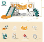 KORIMEFA 10 in 1 Toddler Slide Set, Kids Slide for Toddlers, Outdoor Indoor Playground for Toddlers 1-3, Toddler PlaySet with Basketball Hoop and Ball Golf Set, Climbing Arch(Yellow & Green)