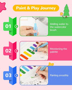 TECJOE Paint with Water Coloring Books for Toddlers, A to Z 26 Pages Animal Watercolor Paint Set with 3 Brushes, Mess Free Painting Activity for Kids Ages 4 5 6 7 8, Christmas Gifts Arts & Crafts Toy