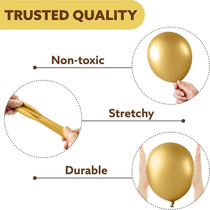 JOYIN 150 Pcs Metallic Gold Balloons, Different Sizes 18 12 10 5 Inch Gold Latex Balloon Arch Kit with Instruction for Birthday Decoration Party Graduation Wedding Holiday