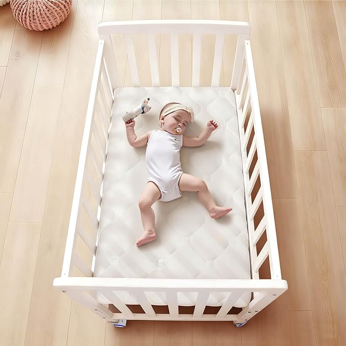 Baby Bassinets Bedside Sleeper - Portable Pine Wood Bedside Bassinet,6 Heights Small Mini Crib with Mattress,Space-Saving Design Baby Crib for Newborns 0-12 Months,White