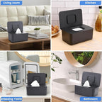 2 Pack Baby Wipes Dispenser, Baby Wipe Holder for Fresh Wipes, Non-Slip Baby Wipes Container, Refillable Wipes Box, Baby Wipes Case with Sealing Design Lid (Black and Black)