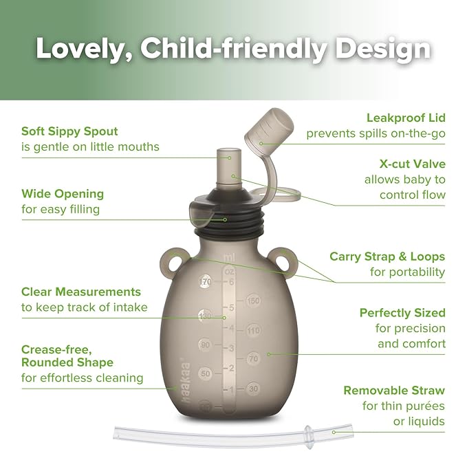 Haakaa Happii Bear Silicone Goody Pouch,Reusable Baby Food Pouches for Homemade Organic Purees, Juices, Smoothies, and Yogurt - Perfect for Toddlers and Kids - 4 Pack, 6oz