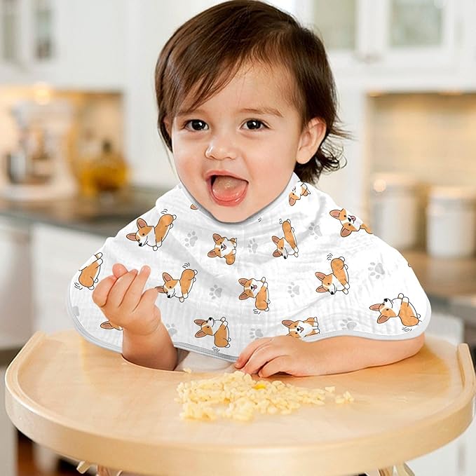 2 Pack Muslin Burp Cloths Cute Corgi Dogs White Cotton Baby Burp Cloths Extra Absorbent and Soft Thick Burping Cloth for Newborn Boys Girls 22x11 Inch