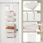 ANTIS'S HOME Over the Door Organizer Macrame Boho Nursery Storage with 5 Large Woven Pockets, Hanging Closet Basket for Bathroom or Nursery, Behind the Door Storage Organizer