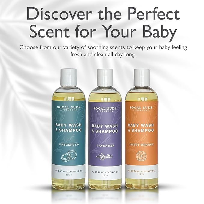 SoCal Suds & Company Baby Shampoo & Body Wash, 2-in-1 Organic Gel - Gentle Castile Soap with Vitamin-Infused Oils & Botanicals - Natural Care for Sensitive Skin Hypoallergenic -12oz Fragrance Free 2Pk