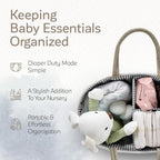 KiddyCare Woven Diaper Caddy Organizer, Large Gray Multi Functional Portable Baby Basket with Handle, Baby Gift for Boy/Girl Nursery Storage, Organization, and Modern Car Diaper Caddy Natural Large