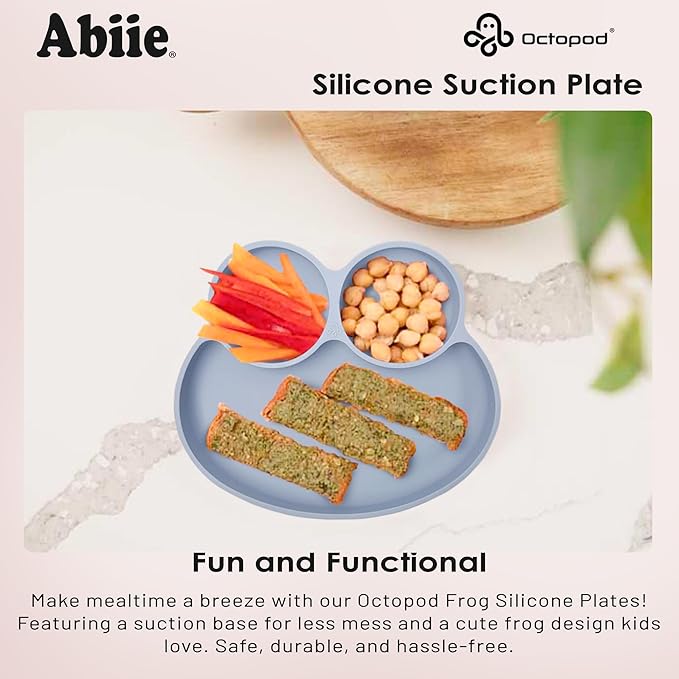 Abiie Octopod Frog Silicone Plates with Suction - Spill Proof, Easy to Clean - BPA-Free Bowl - Suction Plates for Baby and Toddler - Training & Feeding Divided Grip Dish (Pink Lavender)