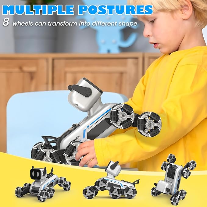 Robot Dog RC Stunt Car Toys - Gesture Sensing Remote Control car with Mecanum Wheels, LED Eyes, 3 Sound Effects, Birthday Gift for Kids Boys Girls