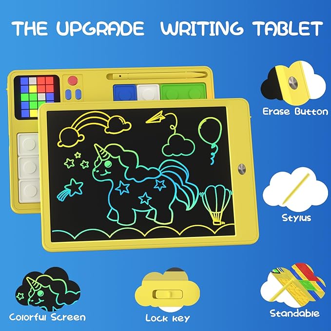 Slider Puzzle Games & LCD Writing Tablet for Kids 2 in 1,Drawing Pad with 500+Challenges Travel Games for Kids Age 4-8,Brain Teaser Puzzle Games Kids Drawing Tablet Toys for Boys Girls