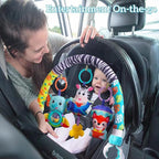 Baby Stroller Arch Mobile With Universal Clamps - Clip-On Activity Bar for Bassinet, Bouncer, Crib, Car Seat - Musical Infant Toys With Elephant Squeaker and Zebra Rattle