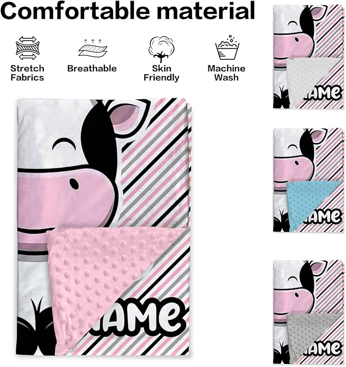 Personalized Baby Blankets for Girls, Custom Name Pink Cow Pattern Baby Blanket, Soft Minky Dot Blanket for Newborns and Toddlers, Ideal for Baby Showers Christmas Brithday Gifts