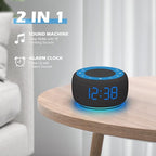 Buffbee Sound Machine & Alarm Clock 2-in-1, 0-100% Clock Face Brightness, Bottom Colored Light, Sleep Timer, Precise 30-Level Volume Control White Noise Machines