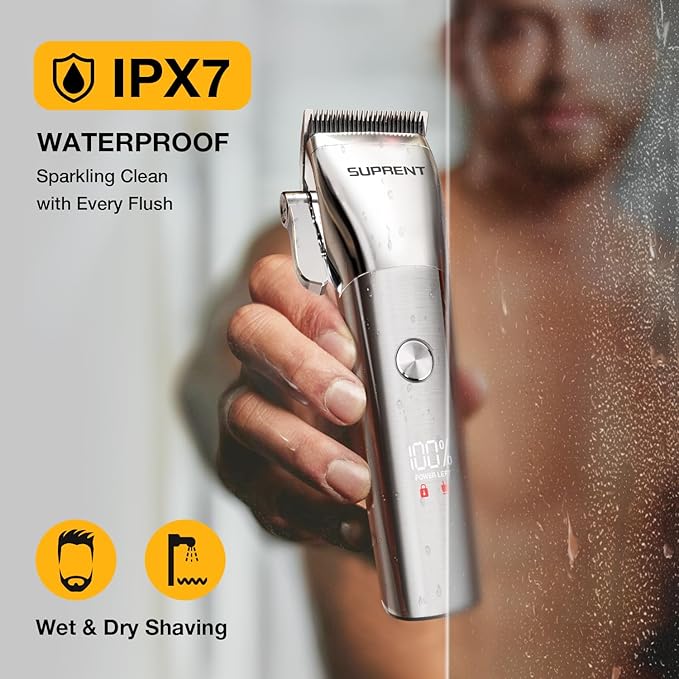SUPRENT Low Noise Hair Clippers for Men Easy-Clean Waterproof Clippers, Cordless Clippers & Trimmers Set for Family Grooming