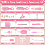 Baby Grooming Kit, Infant Safety Care Set with Hair Brush Comb Nail Clipper Nasal Aspirator,Baby Essentials Kit for Newborn Girls Boys (Pink 20 in 1)