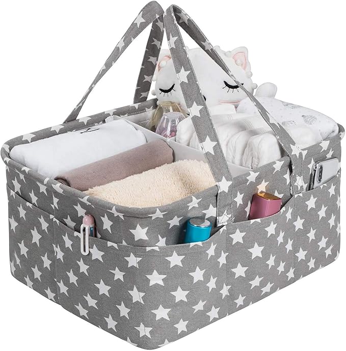 Baby Diaper Caddy Large Collapsible Nursery Organizer Storage Basket for Boy Girl Portable Holder Tote Bag for Changing Table Car Travel Registry Favorites Newborn Essentials Must Haves stars