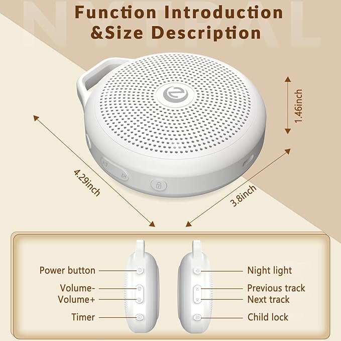 Portable White Noise Sleep Sound Machine for Home and Travel. Perfect for Your Sleeping Baby with a dimmable Night Light and Long Battery Life. Baby Essential Adult/Child Lock Feature