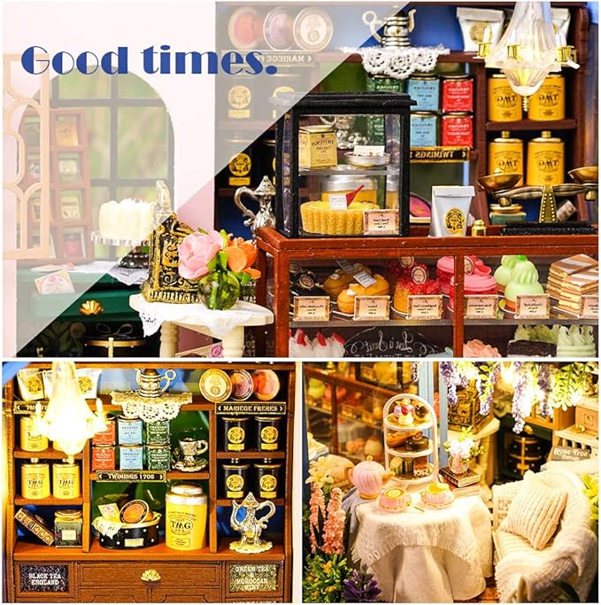 CUTEBEE Dollhouse Miniature House with Furniture, DIY Dollhouse Kit with Dust Proof, Music Movement, 1:24 Scale Creative Room for Gift for Family and Friends (Rose Garden Tea House)