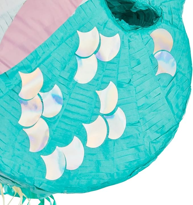 Unicorn Mermaid Pinata - Pull String Pinata for Girls Under the Sea Party Decorations, Rainbow Birthday (Small, 16.5x13x3 In), For Ages 3+