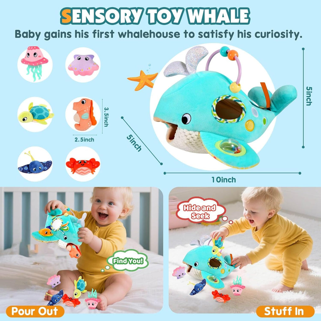 Baby Toys 6-12 Months - Soft Ocean Adventure Toy with Rattle, Crinkle Paper, Squeaker, Mirror - Baby Sensory Toys for 6+ Month Old Developmental, Montessori Toys for 1 Year Old Boy Girl Gifts