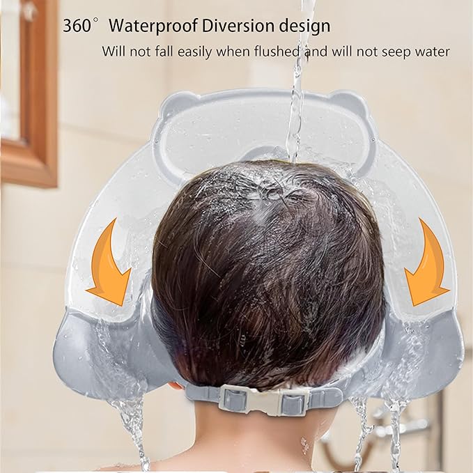 Baby Shower Cap Shield, Shower Cap for Kids, Visor Hat for Eye and Ear Protection for 0-9 Years Old Children, Cute diving goggle Shape Makes The Baby Bath More Fun (Grey)