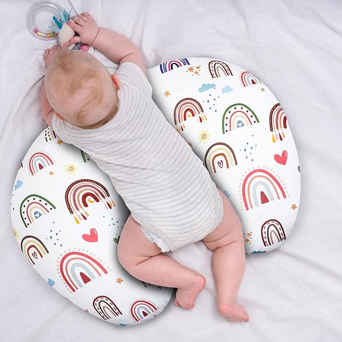 Rainbow Nursing Pillow Cover, Breastfeeding Pillow Slipcover for Baby Girls/Boys, Soft Snug Fits On Newborn Feeding Pillow Case
